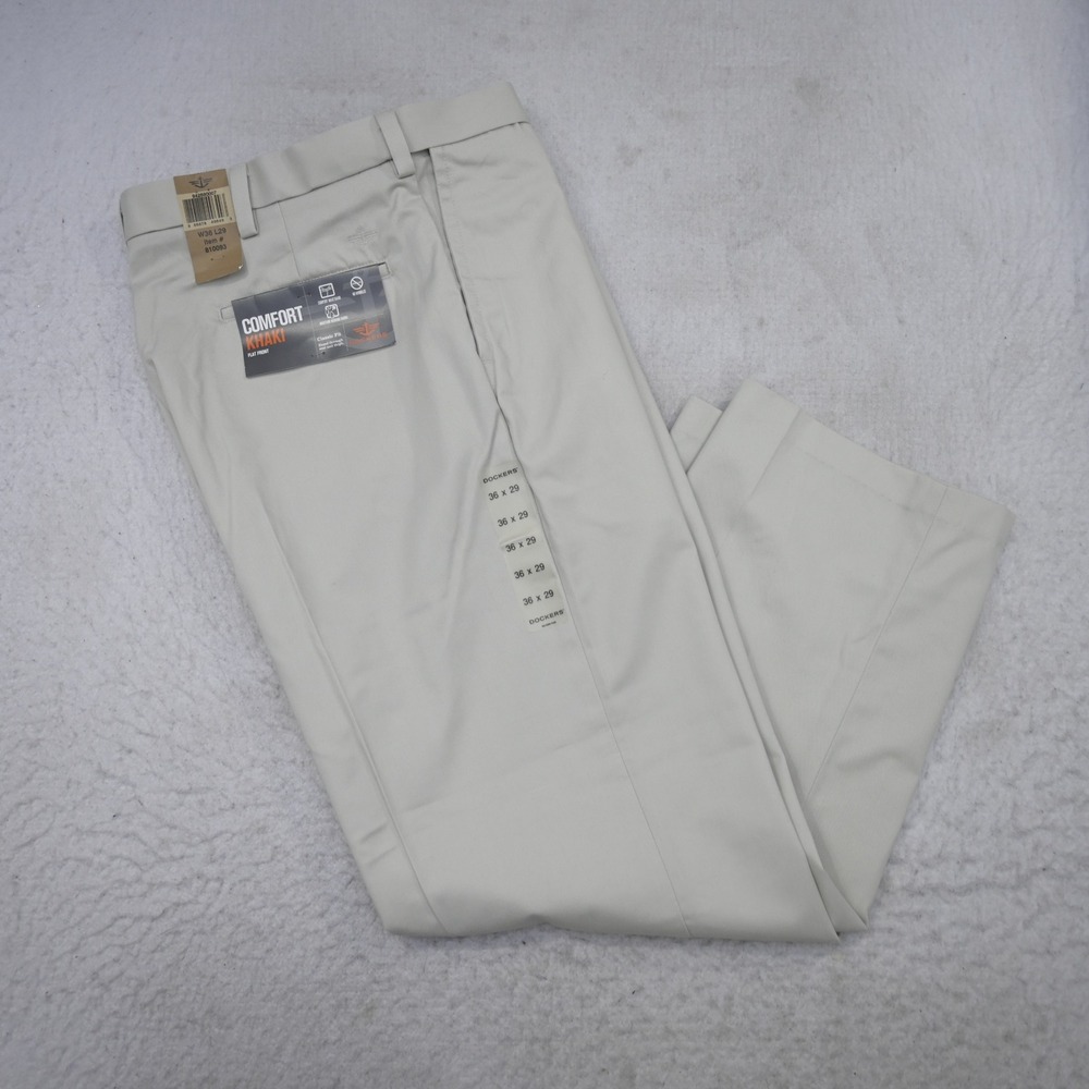 Dockers Comfort Khaki Mens 36x29 NEW Classic Fit Beige Flat Front Chinos
